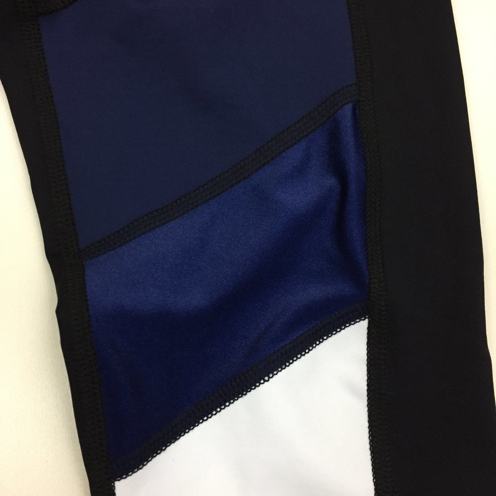NWT SOULCYCLE Black Blue White Colorblock Capri Cropped Active Leggings - Picture 5 of 10